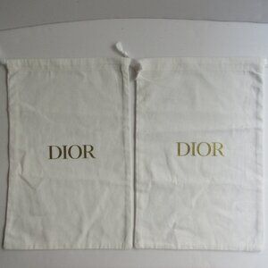 2 Christian Dior Gold Logo Authentic White Cotton DUST Bag Cover Set Travel
